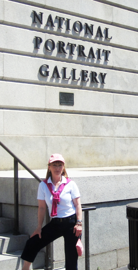 Image of the author, Mel Ahlborn, on the front steps of the National Portrait Gallery in Washington DC